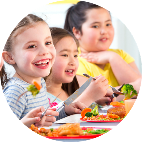 girls having school meal